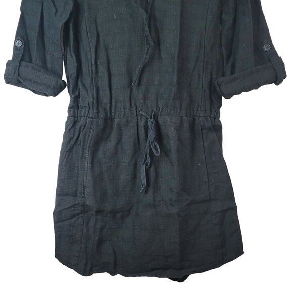 Lou & Grey Mini Dress Black Small 100% Cotton Pocket Roll Tab Lace Up Drawstring - Picture 4 of 9